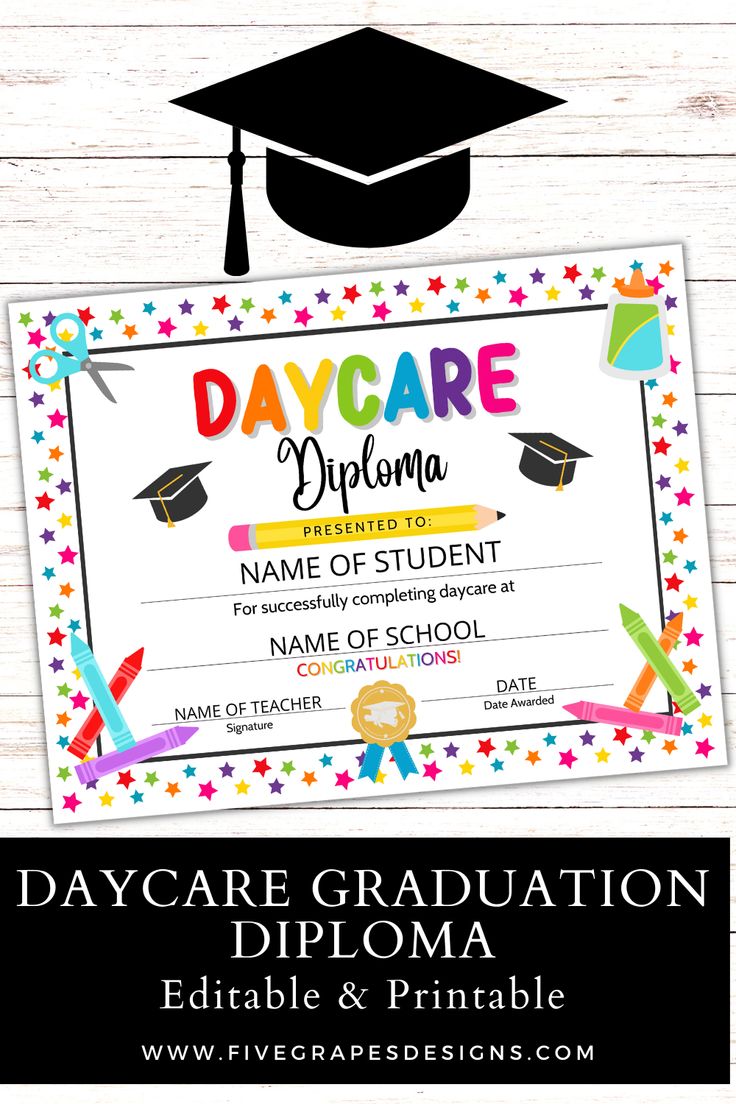 Daycare Graduation Editable School Diploma Daycare Certificate Last