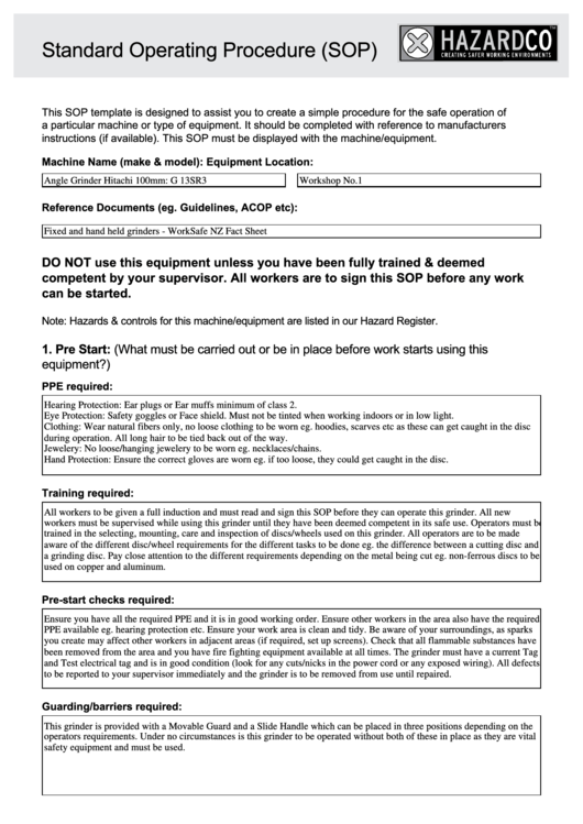 Fillable Standard Operating Procedure Printable Pdf Download