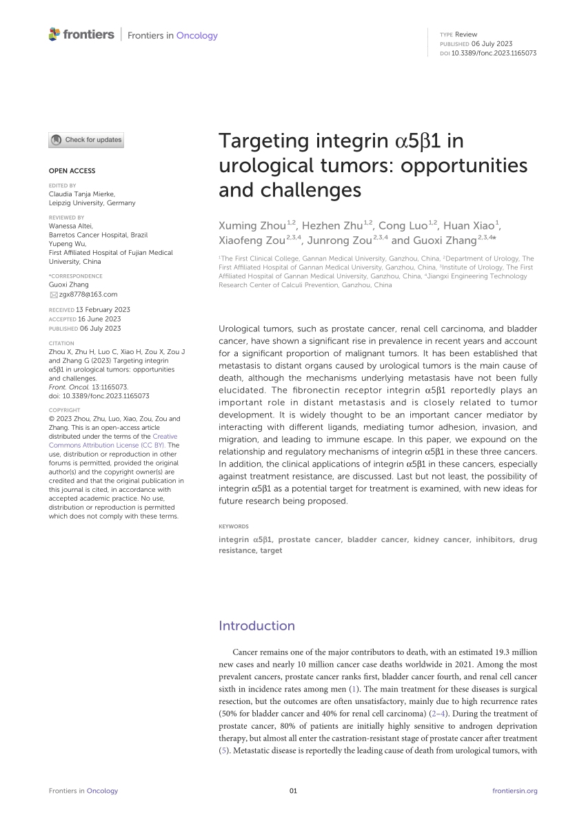 Frontiers Targeting Integrin 5 1 In Urological Tumors Opportunities