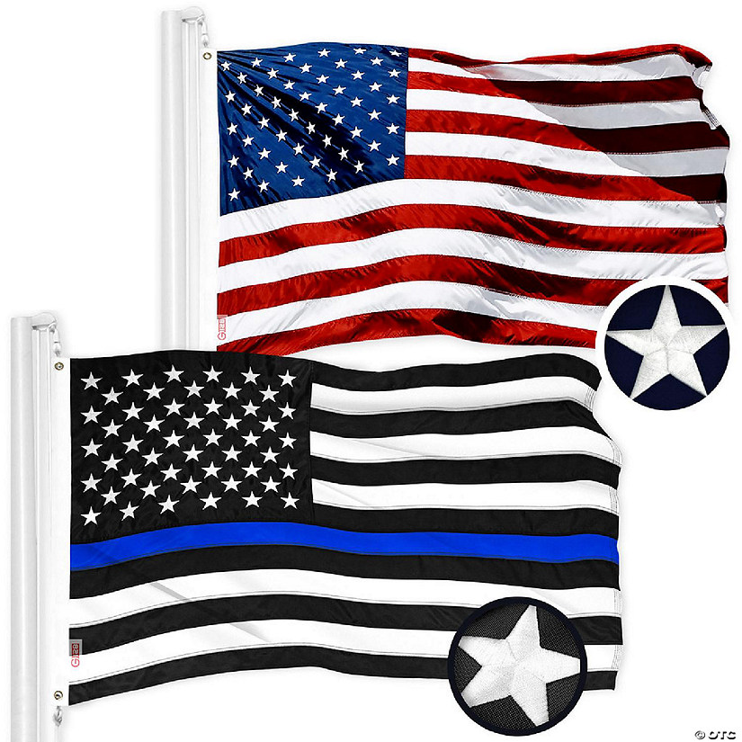 G128 20X30 In Combo Usa Thin Blue Embroidered 210D Polyester Flag