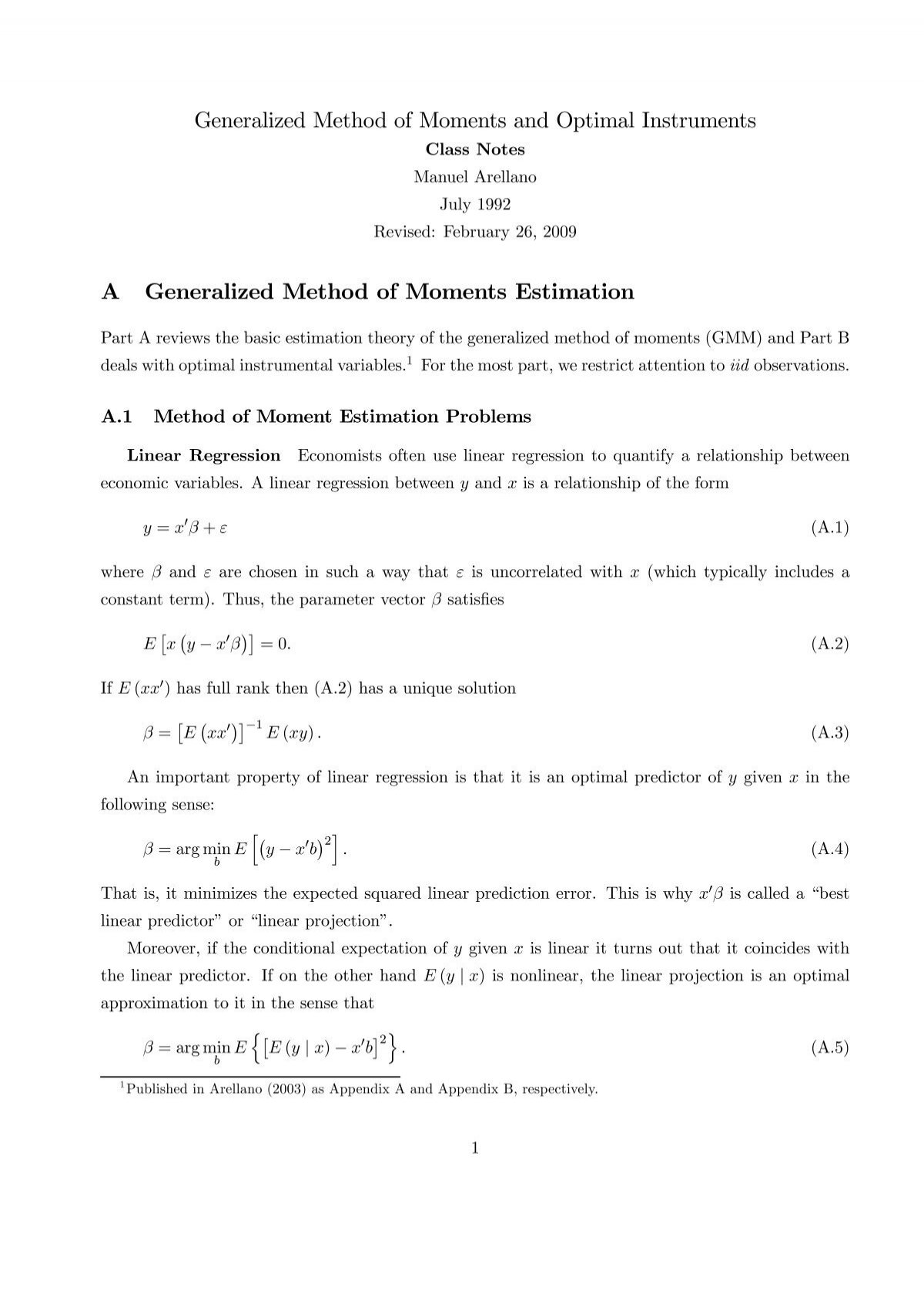 Generalized Method Of Moments And Optimal Instruments A Cemfi