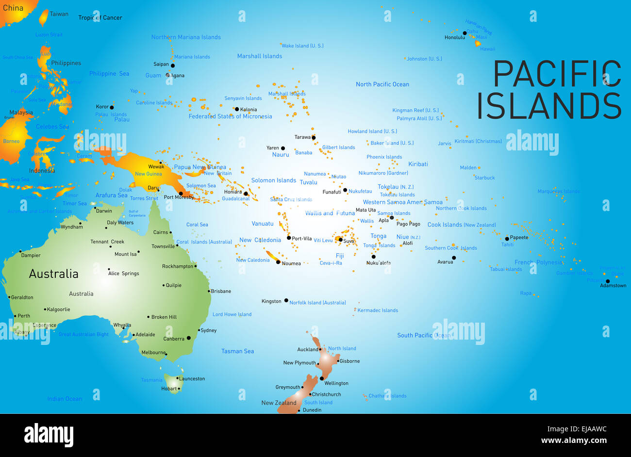 Map Of Pacific Ocean Islands Stock Photo Alamy