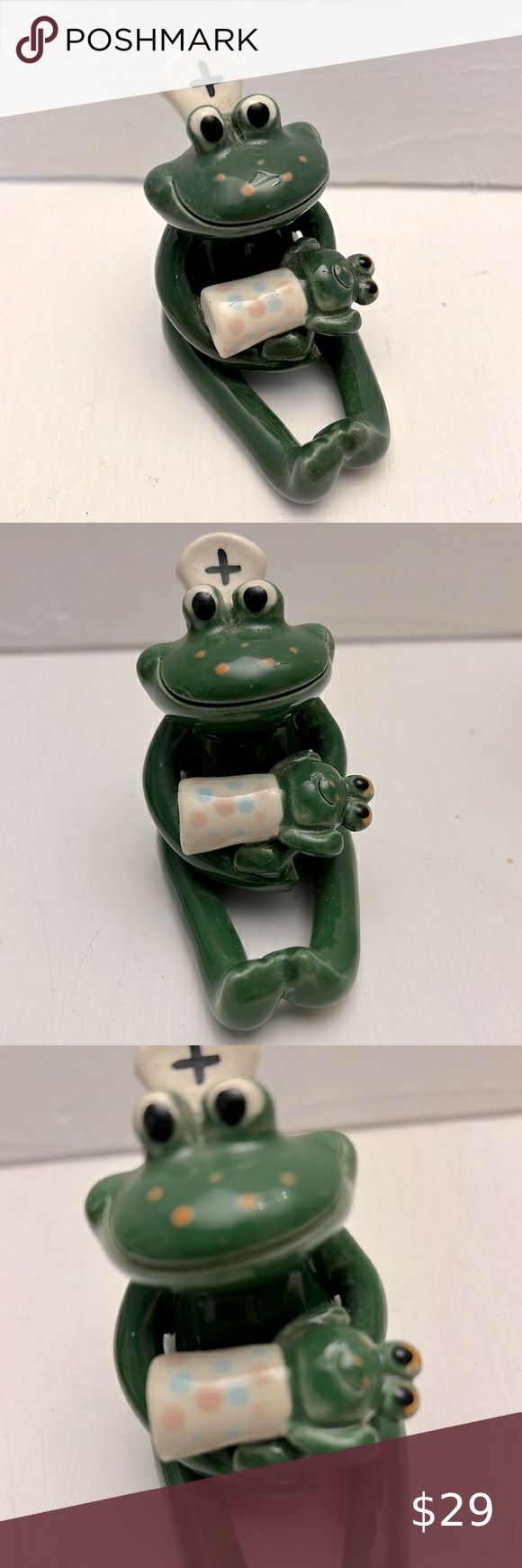 Vintage Janice Hester Collectible Frogs Nurse And Baby Frog Signed